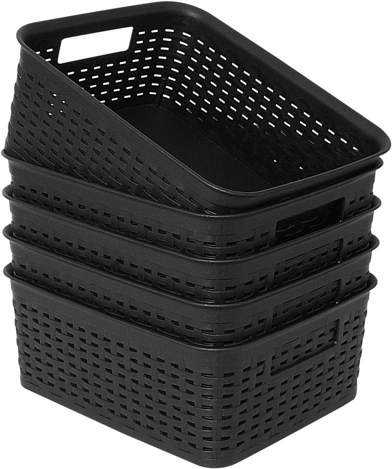 Soddeph Plastic Storage Baskets for Cabinets, Household Pantry Organization with Handle,Organizer Bins for Room,Bathrooms,Under-Sink,Kitchen (Black, S-5PACK) - Image 1